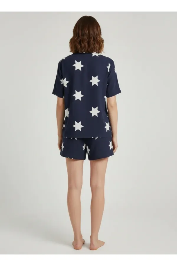 Pamuklu Kısa Kollu Gömlek Şortlu Takım Lacivert