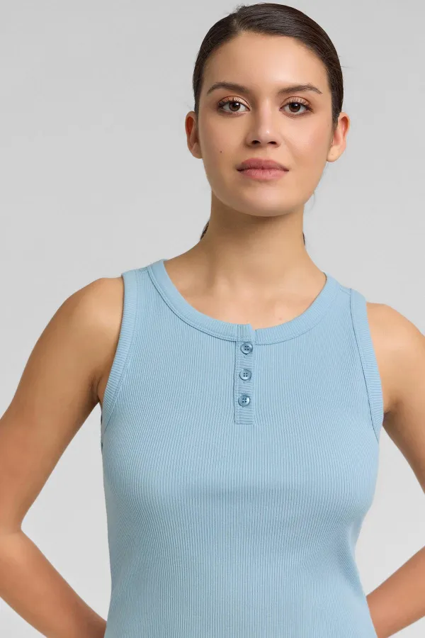 Mısırlı Kadın Pamuklu Kaşkorse Ön Patlı Atlet Açık Mavi