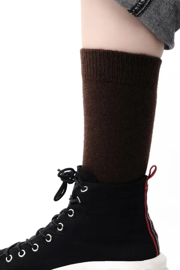 Mısırlı Kadın Koyun Yünü Tekli Soket Çorap Kahverengi