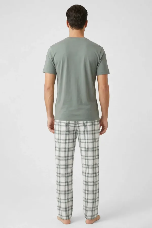 Egyptian Men's Cotton Plaid Pajama Set, Sage Green