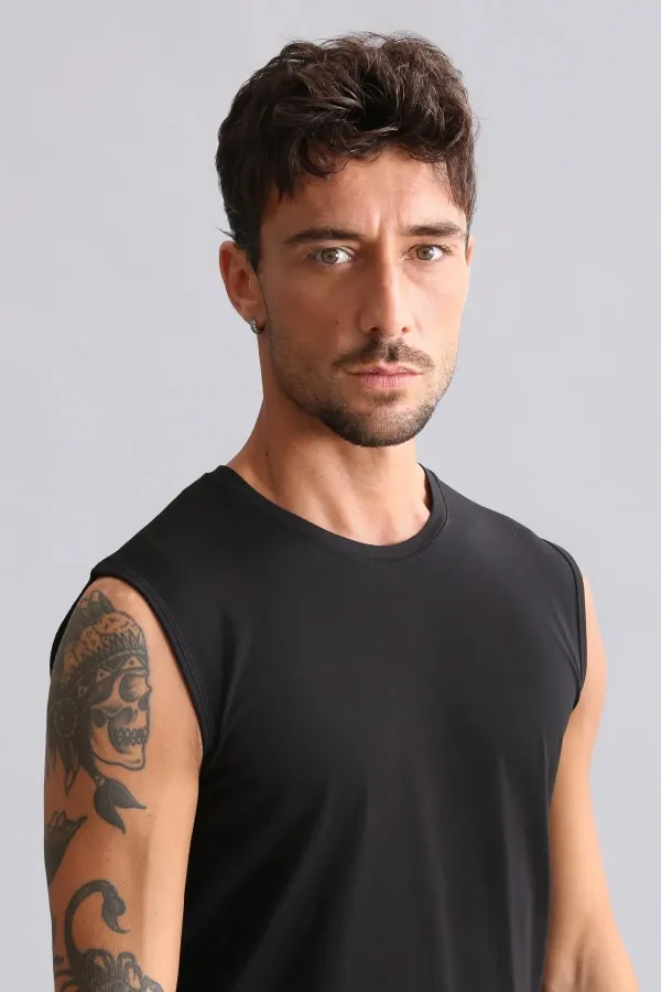 Mısırlı ORGANIC Pamuklu HERCULES Slim Fit Bisiklet Yaka Sporcu Atlet / T-Shirt Siyah