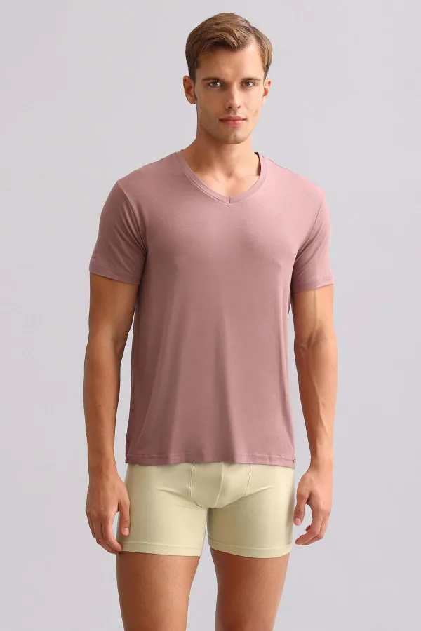 ZEUS LUXURY Regular Fit V-Neck Undershirt/T-Shirt in Lavender, Made of Mısırlı ORGANIC Cotton.