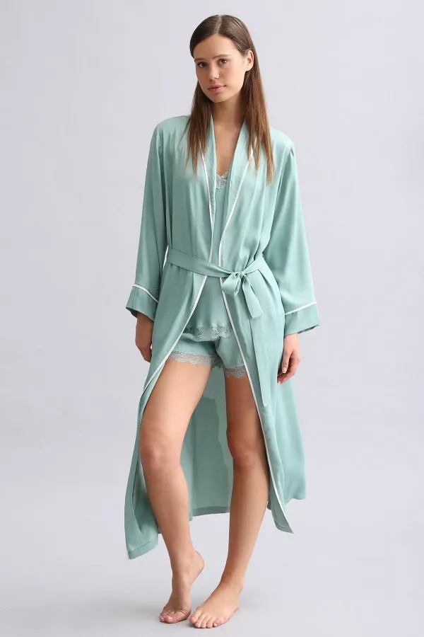 Mısırlı Women's Bamboo Robe, Light Green