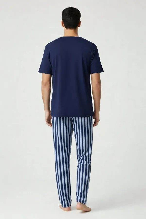 Pamuklu Kısa Kollu Pijama Takım Lacivert