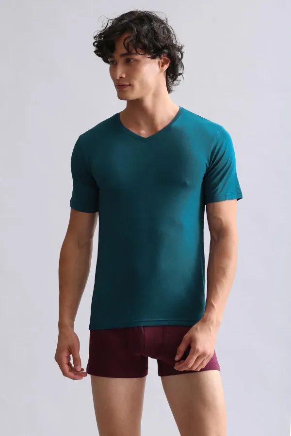 Débardeur/T-shirt à col V slim fit en bambou égyptien Hercules, vert