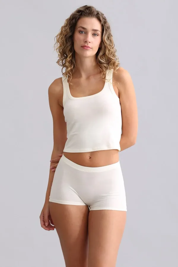 Mısırlı Modal By TENCEL ANNA Boxer Külot Ekru