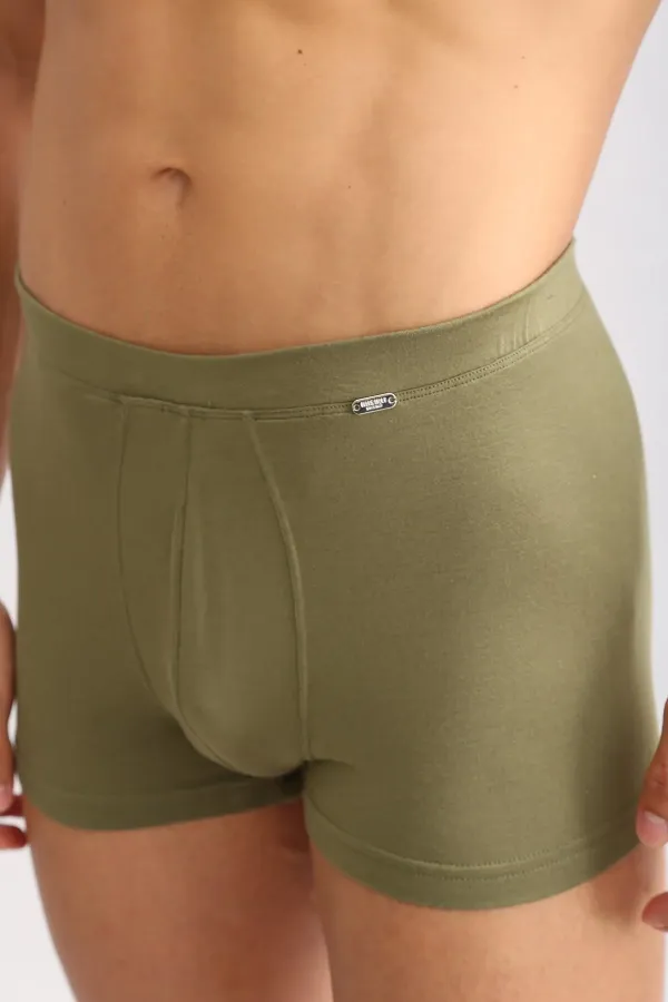 ZEUS LUXURY Regular Fit Boxer Shorts with Metal Emblem, Mısırlı ORGANIC Cotton, Khaki Olive