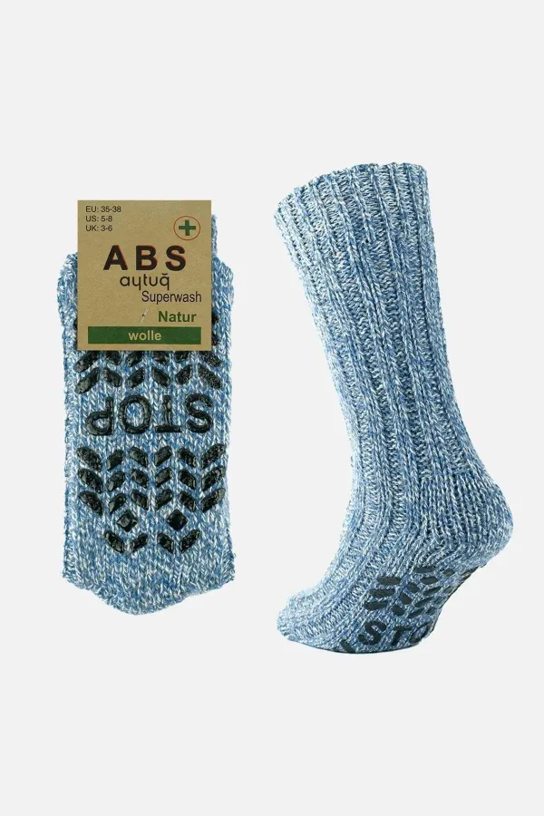 Chaussettes d'hiver bleues en laine mérinos pour femmes égyptiennes, coupe-froid, semelle antidérapante.