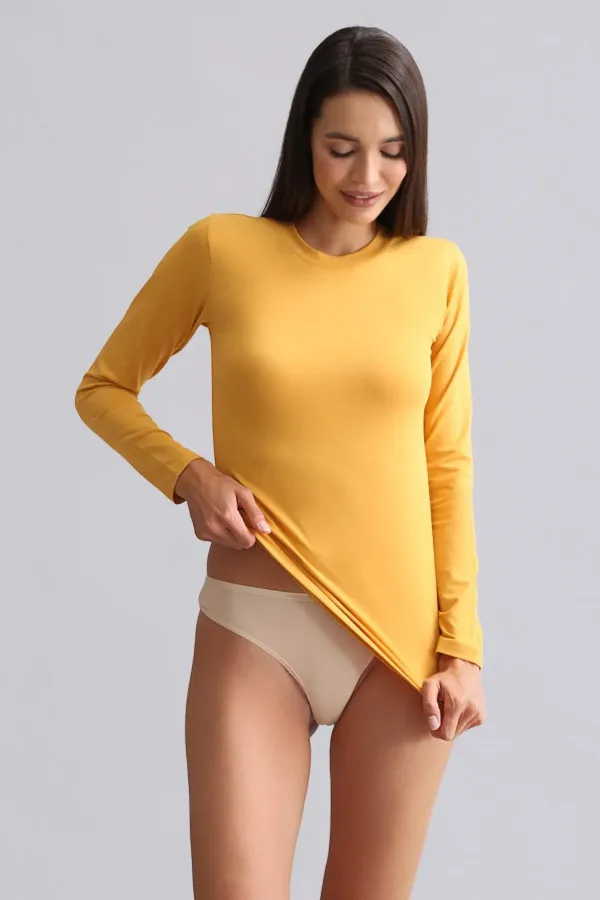 Débardeur/sweat-shirt à manches longues et col rond en modal égyptien TENCEL BRITT, couleur moutarde