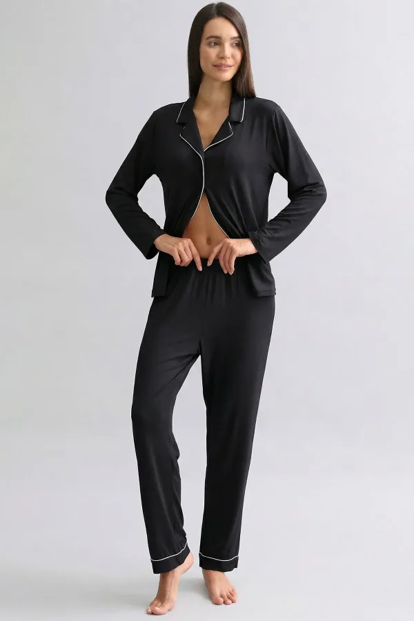 Mısırlı Kadın Bambu Beli Lastikli  Pijama Alt Siyah