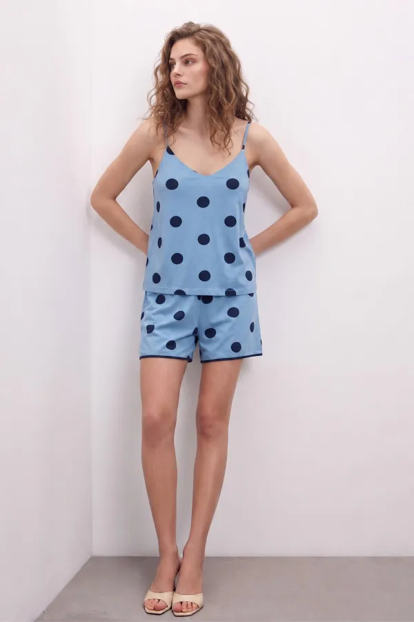 Mısırlı Kadın Modal Puantiyeli Askılı Şort İkili Takım Bebe Mavisi