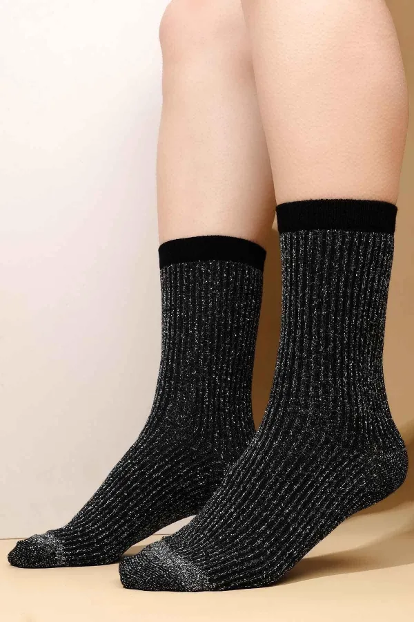 Mısırlı Kadın Bambu Simli Soket Çorap Siyah