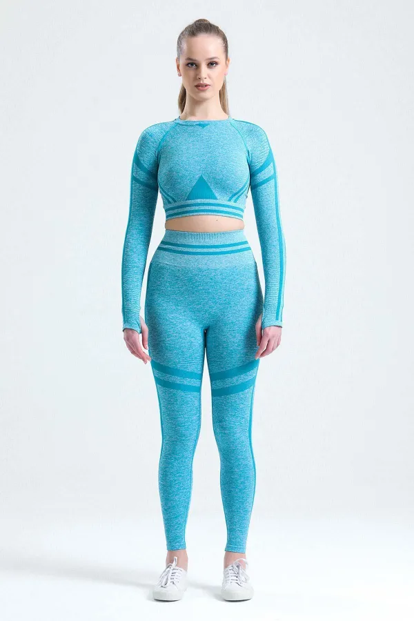 Mısırlı Kadın Kalça Toparlayıcı Çemberli Crop-Tayt Takım Petrol Yeşili