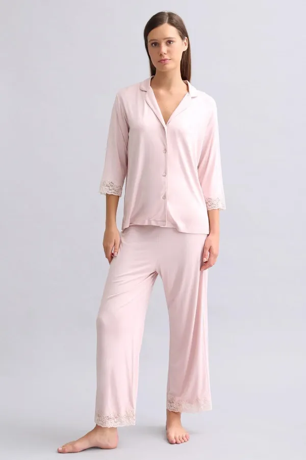 Mısırlı Kadın Bambu Pijama Takımı Açık Pembe