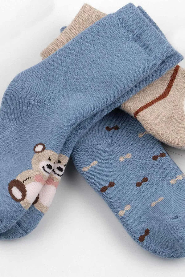 Mısırlı Erkek Bebek Pamuklu 3 Çift Soket Çorabı Çok Renkli