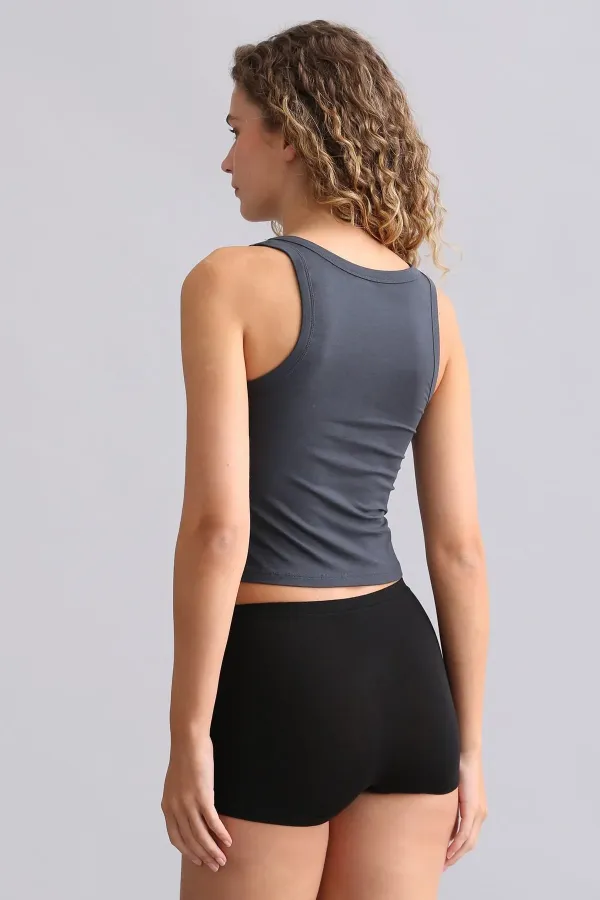 Mısırlı Modal By TENCEL U HELEN Kalın Askılı Crop / T-Shirt Antrasit