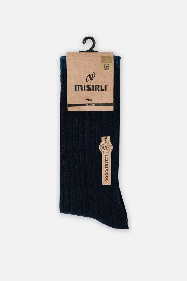 Mısırlı Erkek Kuzu Yünü (Lambswool) Tekli Soket Çorap Lacivert