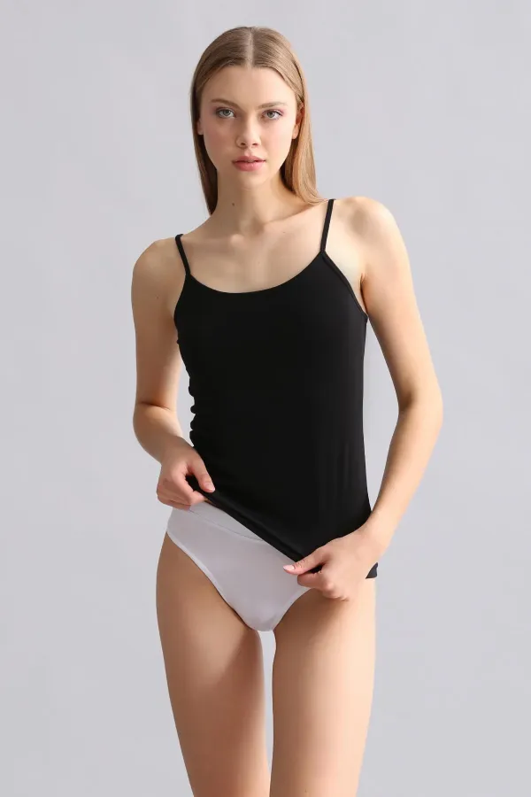 Mısırlı Modal By TENCEL SARAH İnce Askılı Atlet Siyah