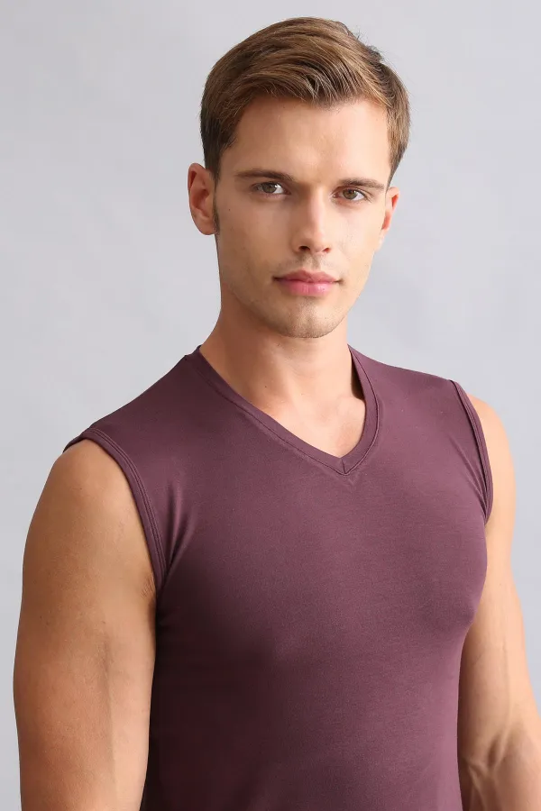 Mısırlı BAMBU HERCULES Slim Fit V Yaka Sporcu Atlet / T-Shirt Mor