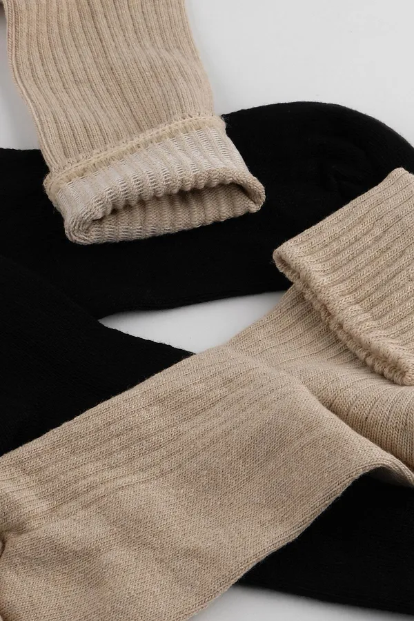 Chaussettes courtes en cachemire égyptien pour homme, 2 paires, noir/beige