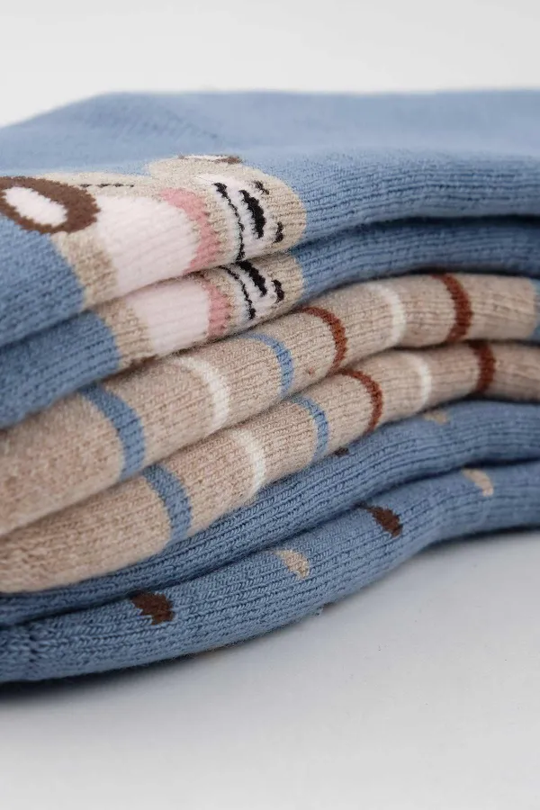 Mısırlı Erkek Bebek Pamuklu 3 Çift Soket Çorabı Çok Renkli