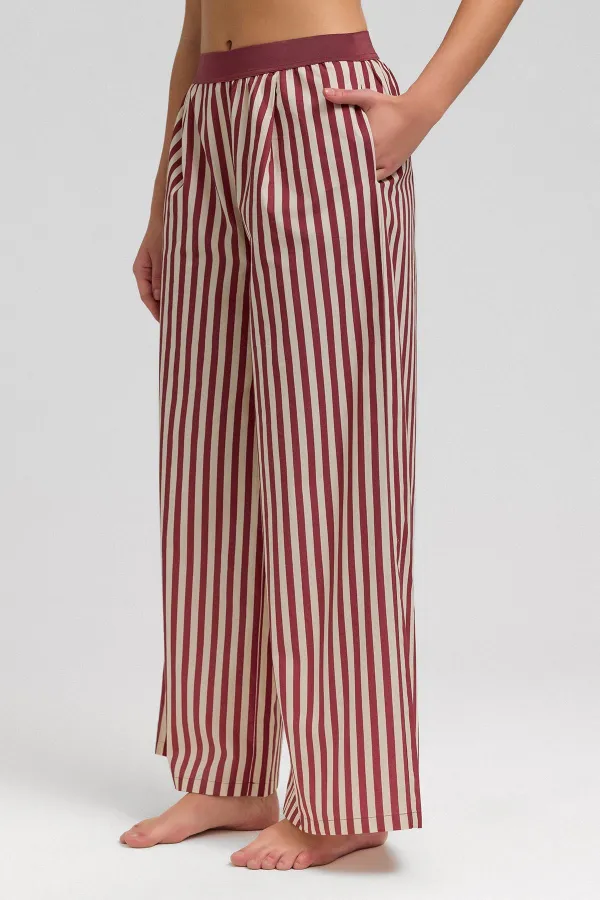 Women's Cotton Poplin Pleated Trousers Burgundy-Pink