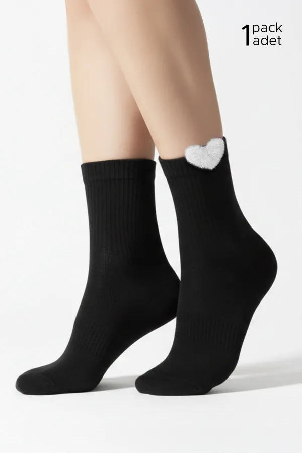 Kadın Pamuklu Kalpli 4 Çift Kısa Konç Çorap Siyah