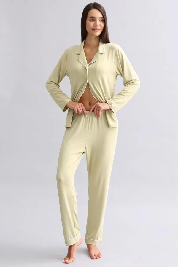 Chemise égyptienne à manches longues en modal, vert sauge