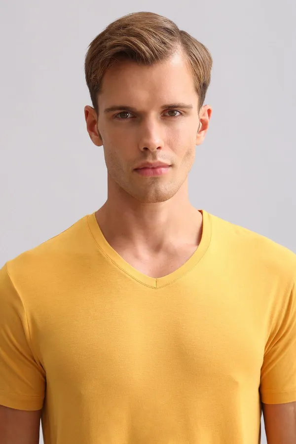Mısırlı ORGANIC Cotton ZEUS LUXURY Regular Fit V-Neck Undershirt/T-Shirt Mustard