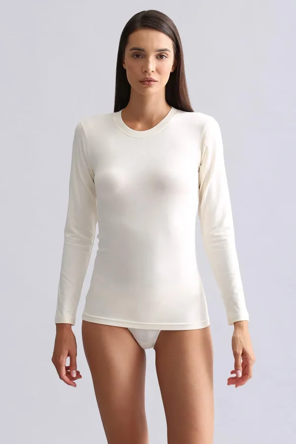 Débardeur/sweat-shirt à manches longues et col rond en modal égyptien TENCEL BRITT, écru