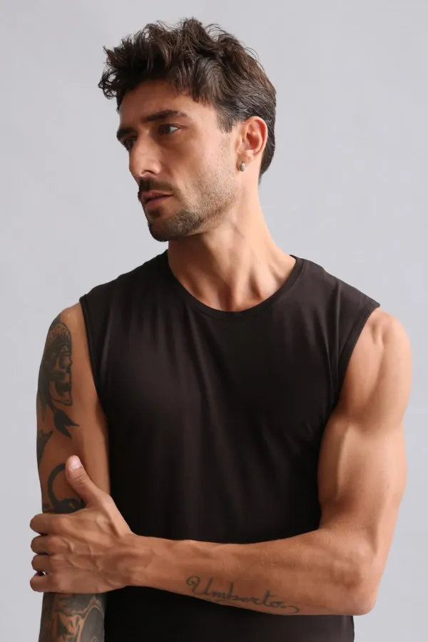 Mısırlı ORGANIC Pamuklu HERCULES Slim Fit Bisiklet Yaka Sporcu Atlet / T-Shirt Kahverengi