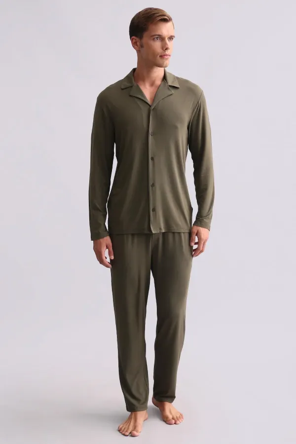 Chemise égyptienne à manches longues en modal kaki