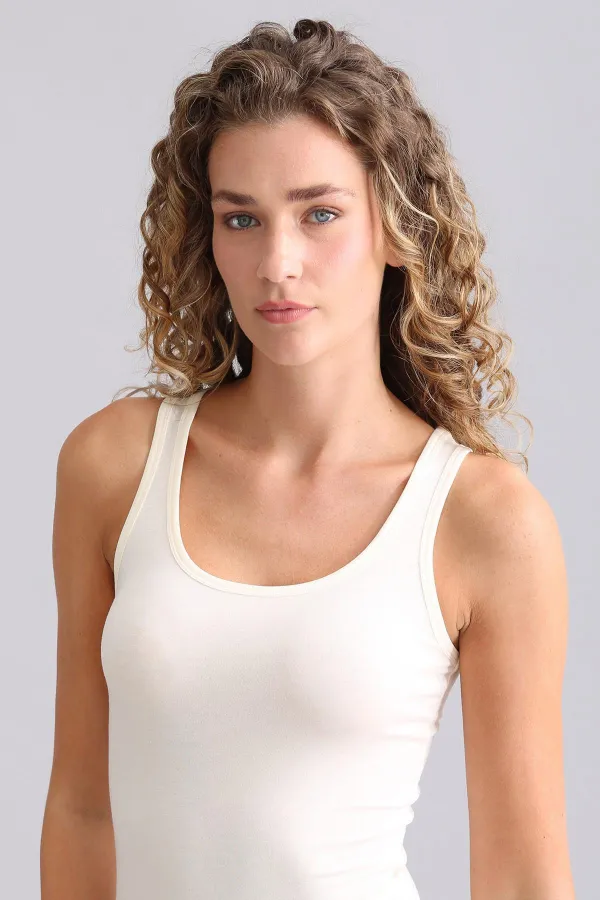 Mısırlı Modal By TENCEL SALLIE Kalın Askılı Atlet / T-Shirt Ekru