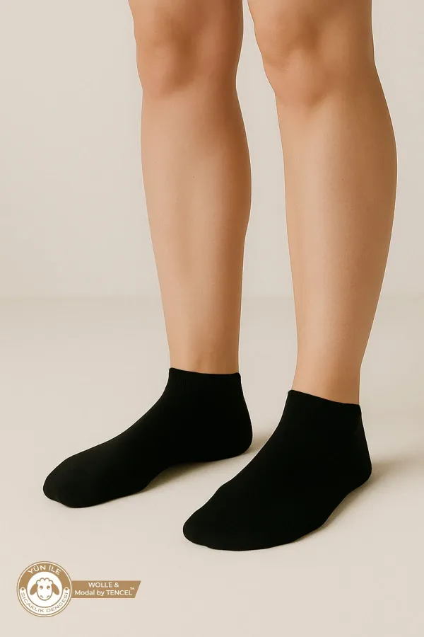 Egyptian Unisex Modal By Tencel & Wool Blend 6 Pairs Ankle Socks Black