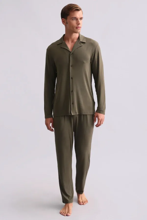 Chemise égyptienne à manches longues en modal kaki