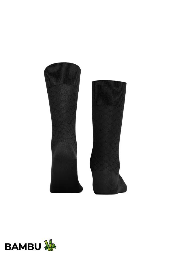 Chaussettes fines en bambou pour homme, motif losanges, lot de 6 paires, noires