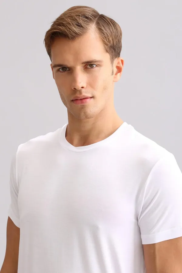 Débardeur/T-shirt blanc à col rond coupe classique en bambou égyptien Zeus Luxury