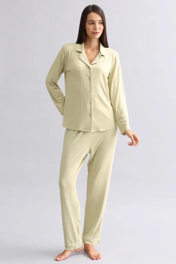 Chemise égyptienne à manches longues en modal, vert sauge