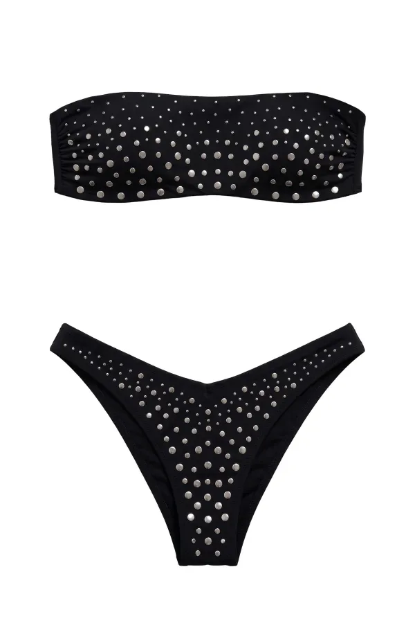 Mısırlı Zımba Detaylı Straplez Bikini Takım Siyah