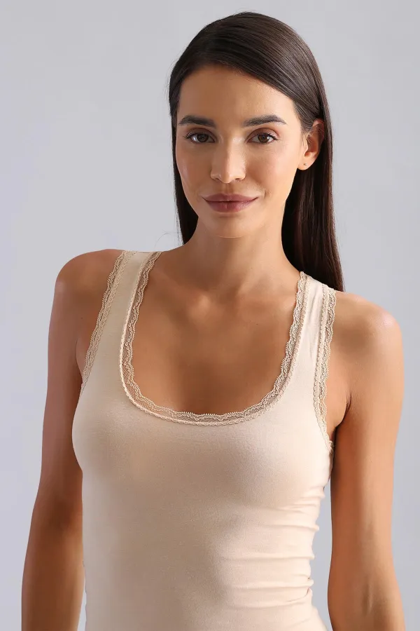 Débardeur/T-shirt en dentelle à larges bretelles en modal égyptien TENCEL beige