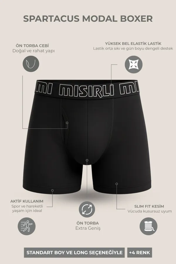 Modal By TENCEL SPARTACUS PERFORMANCE Boxer Shorts Blue Elasticated Black (from Mısırlı brand)