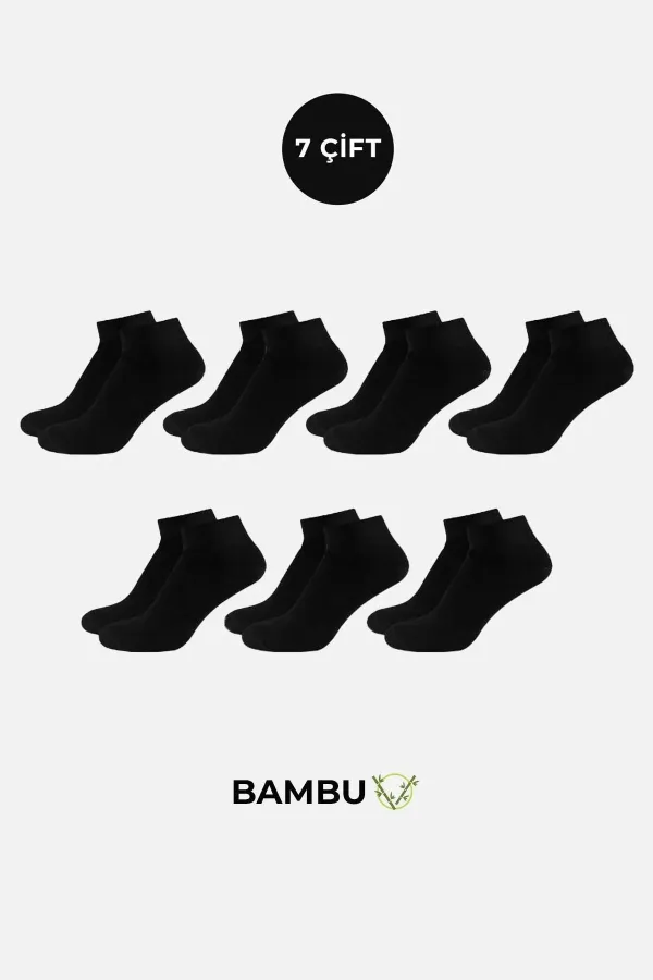 BAMBU Kadın Kutulu 7 Çift Patik Çorap Siyah