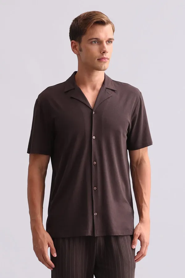 Chemise égyptienne à manches courtes en bambou, marron