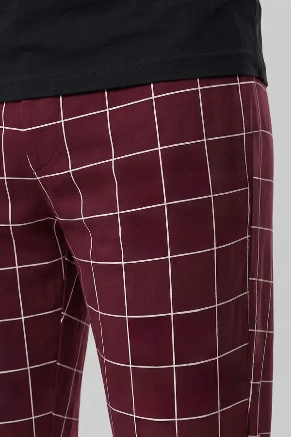 Mısırlı Erkek Pamuk İnce Ekoseli Alt  Pijama Bordo