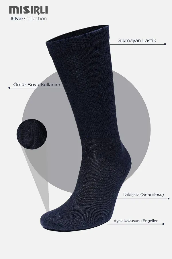 Chaussettes homme à une seule douille en argent 10 %, bleu marine
