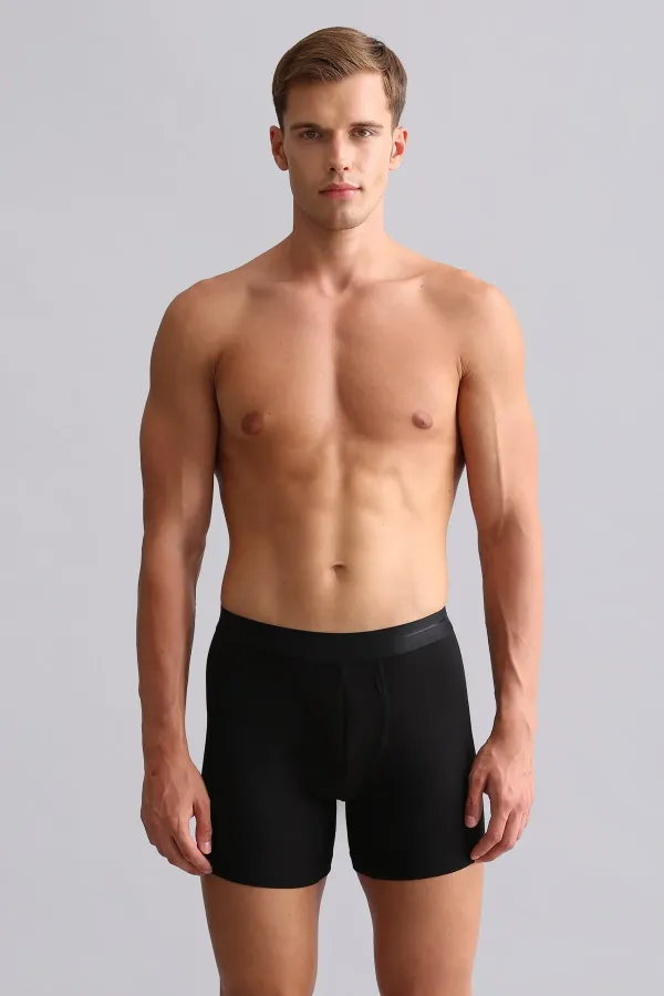 Boxer long SPARTACUS PLUS PERFORMANCE en coton biologique égyptien, noir