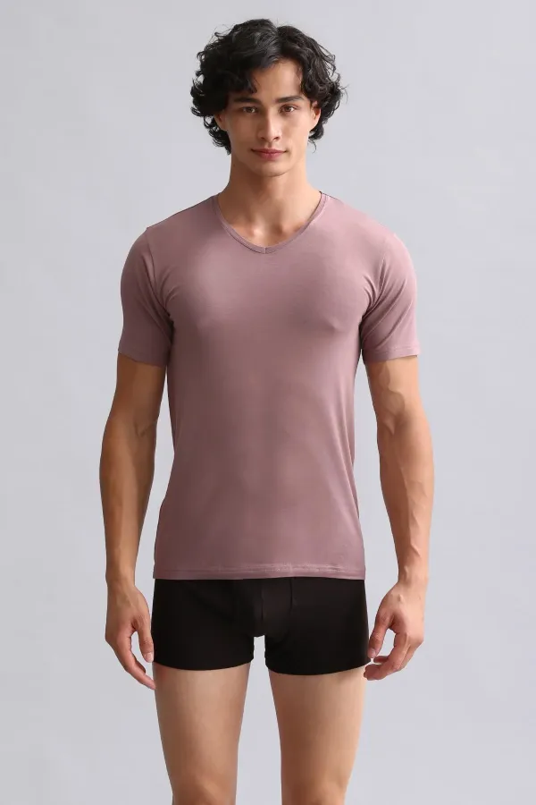 Mısırlı Modal By TENCEL HERCULES Slim Fit V Yaka Fanila / T-Shirt Lavender
