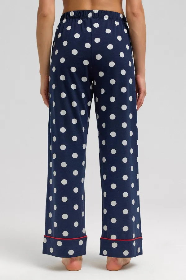 Ensemble pyjama égyptien pour femme en modal à pois bleu marine