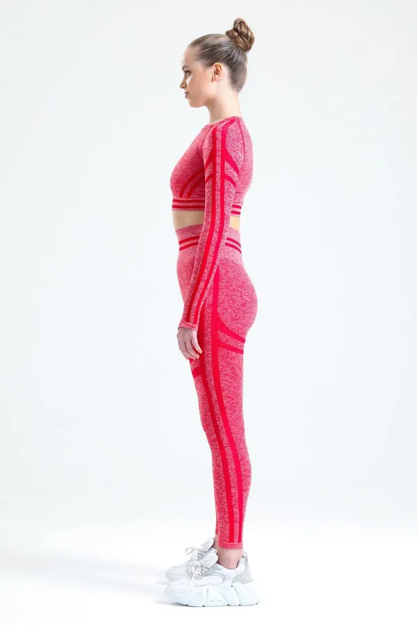 Mısırlı Kadın Kalça Toparlayıcı Çemberli Crop-Tayt Takım Kırmızı