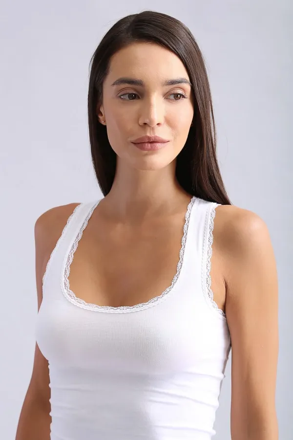 Mısırlı Modal By TENCEL LACE Kalın Askılı Dantelli Atlet / T-Shirt Beyaz Mısırlı Modal By TENCEL LACE Kalın Askılı Dantelli Atlet / T-Shirt Beyaz